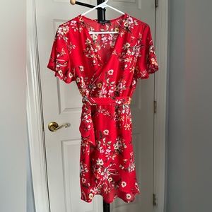 Shinestar - Red Floral Midi Dress, Sun Dress, Summer Dress